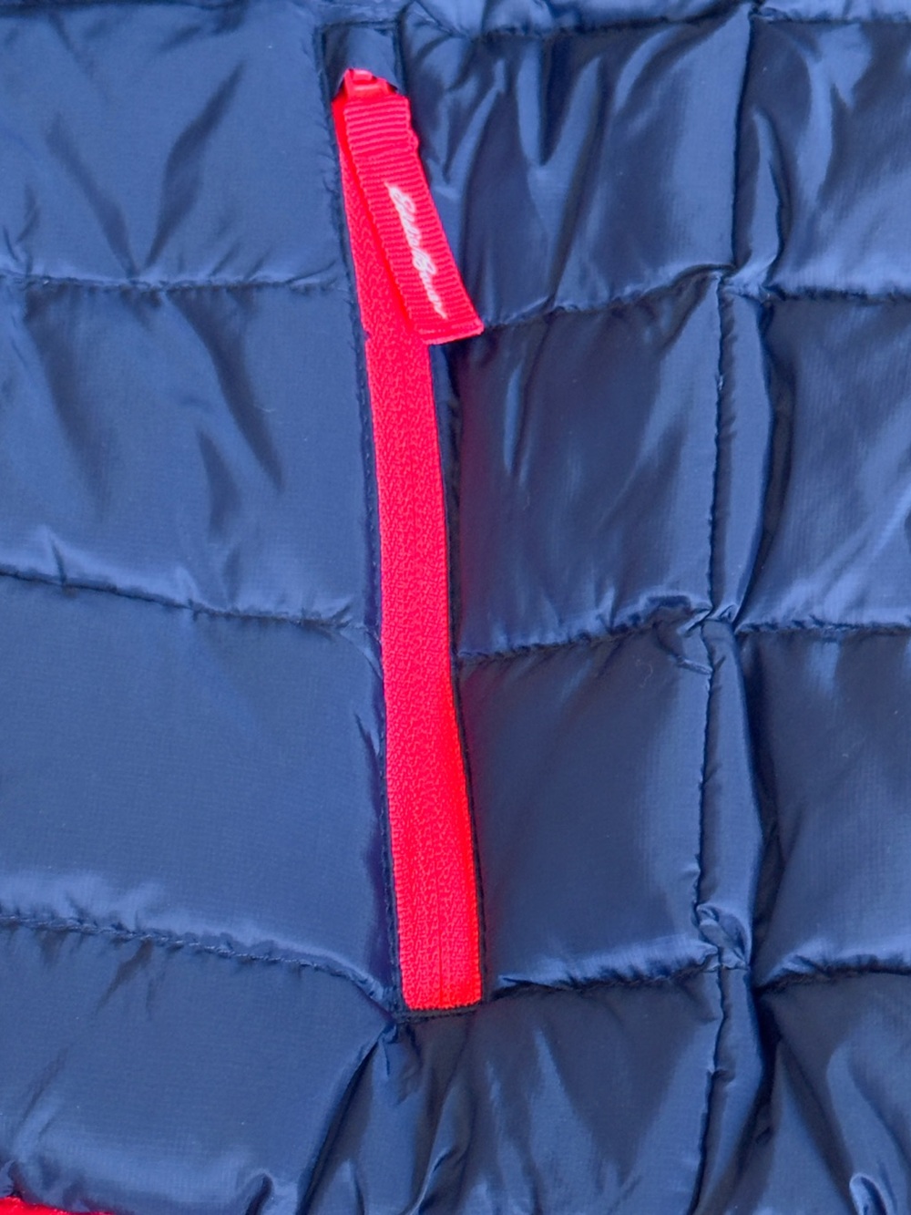 Eddie Bauer Kids Reversible Puffer Jacket in Navy and Camo with Red Trim - Picture 7 of 10